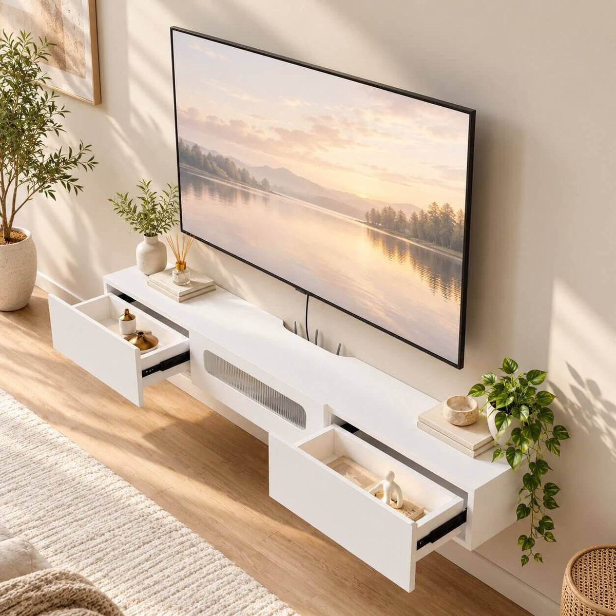 63" Purello Floating TV Stand, White