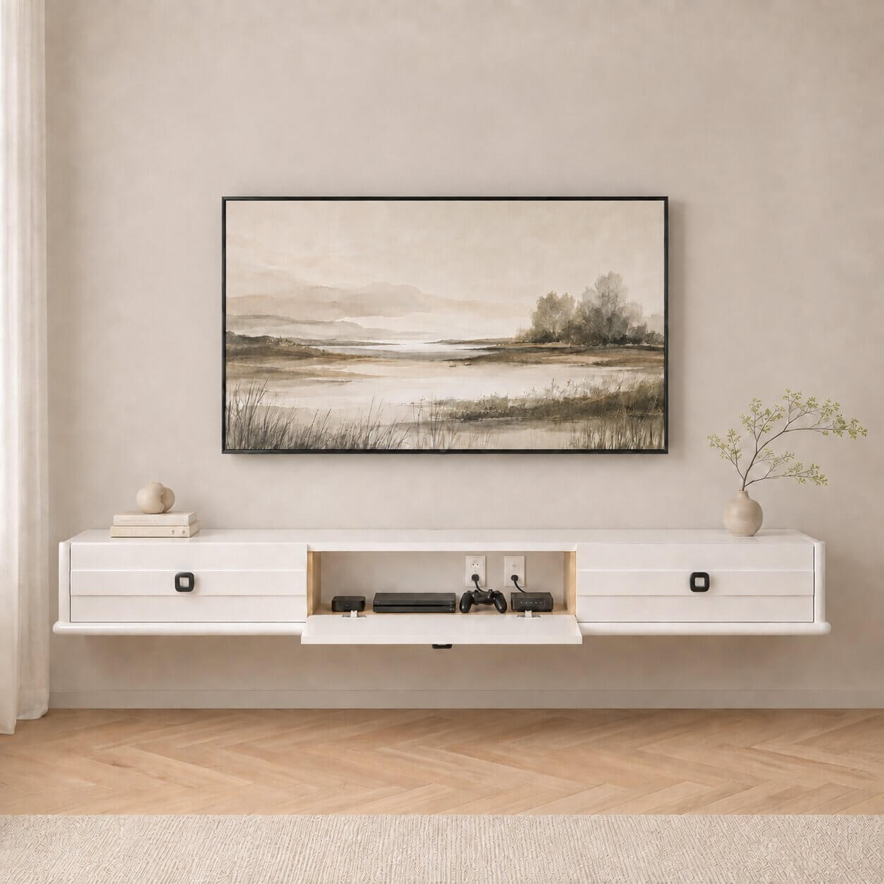 74.88″ Polara Glossy White Floating TV Stand