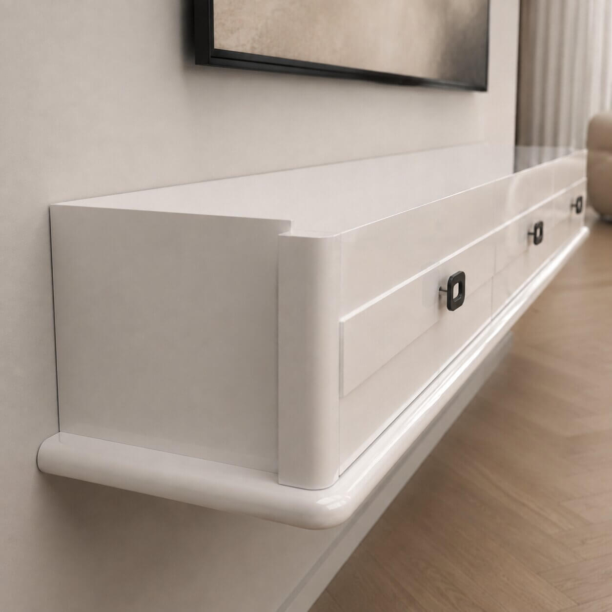 74.88″ Polara Glossy White Floating TV Stand