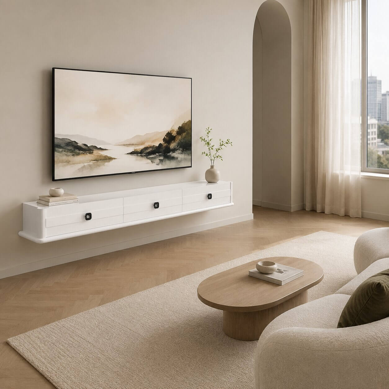 74.88″ Polara Glossy White Floating TV Stand