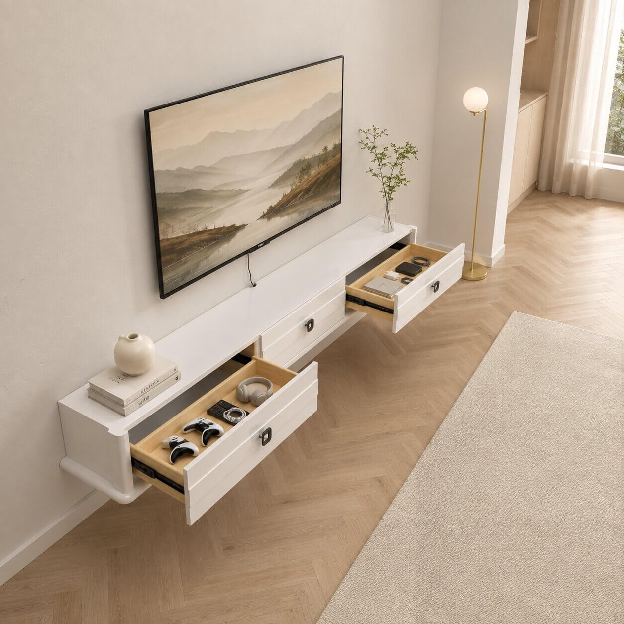 74.88″ Polara Glossy White Floating TV Stand