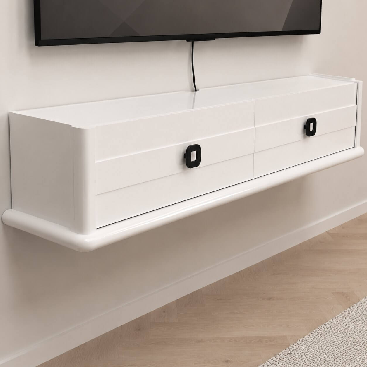 51.18″ Polara Floating TV Stand, High Gloss White