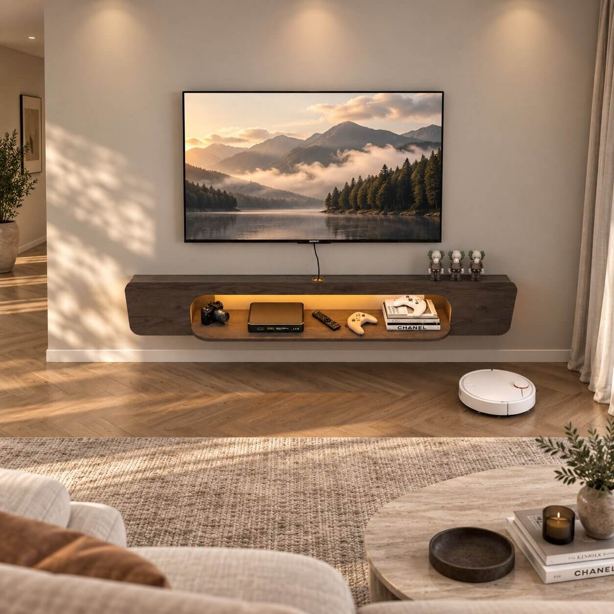 57.48" Vista LED Floating TV Stand, Grey