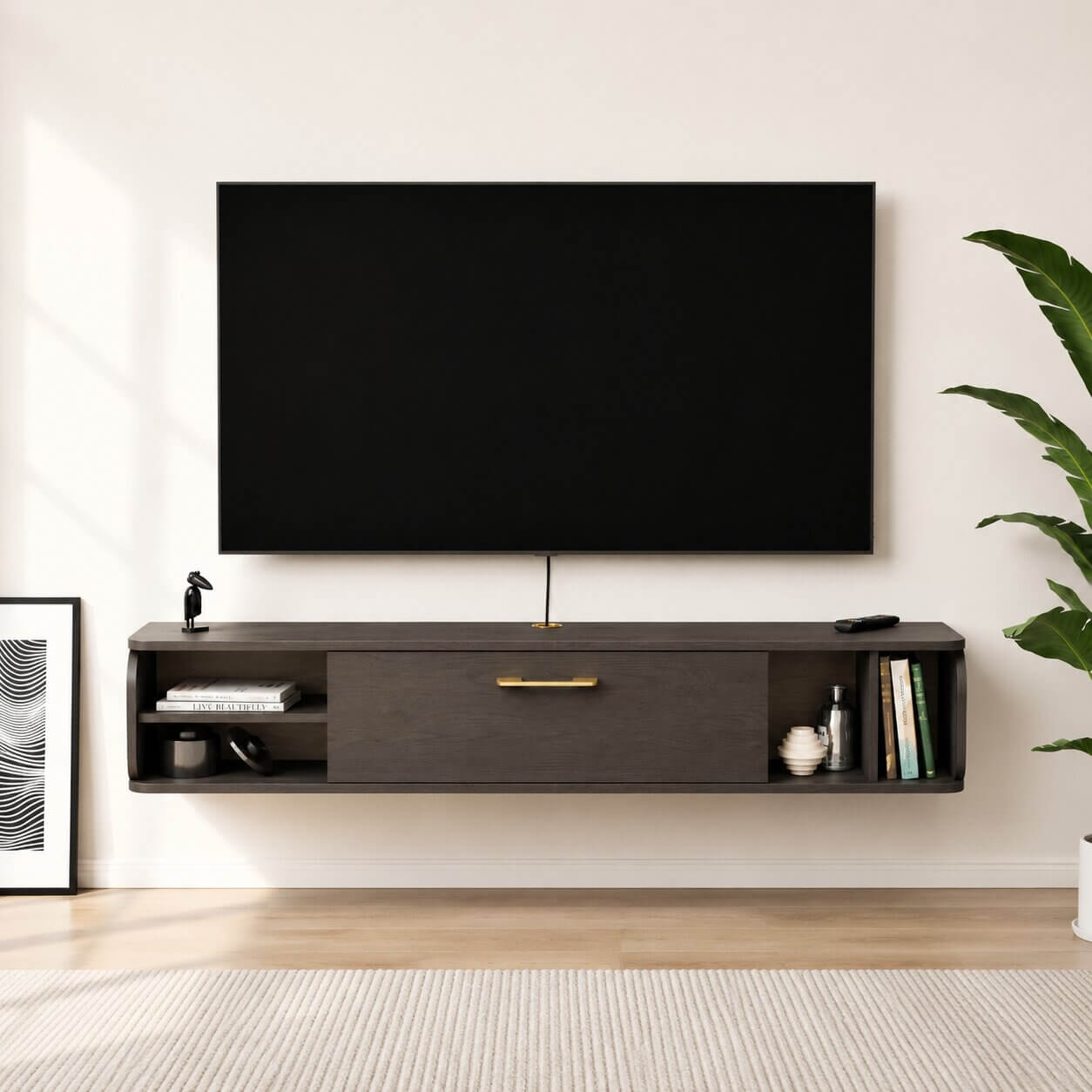 58" Prima Floating TV Stand, Rustic Grey (Backorder)