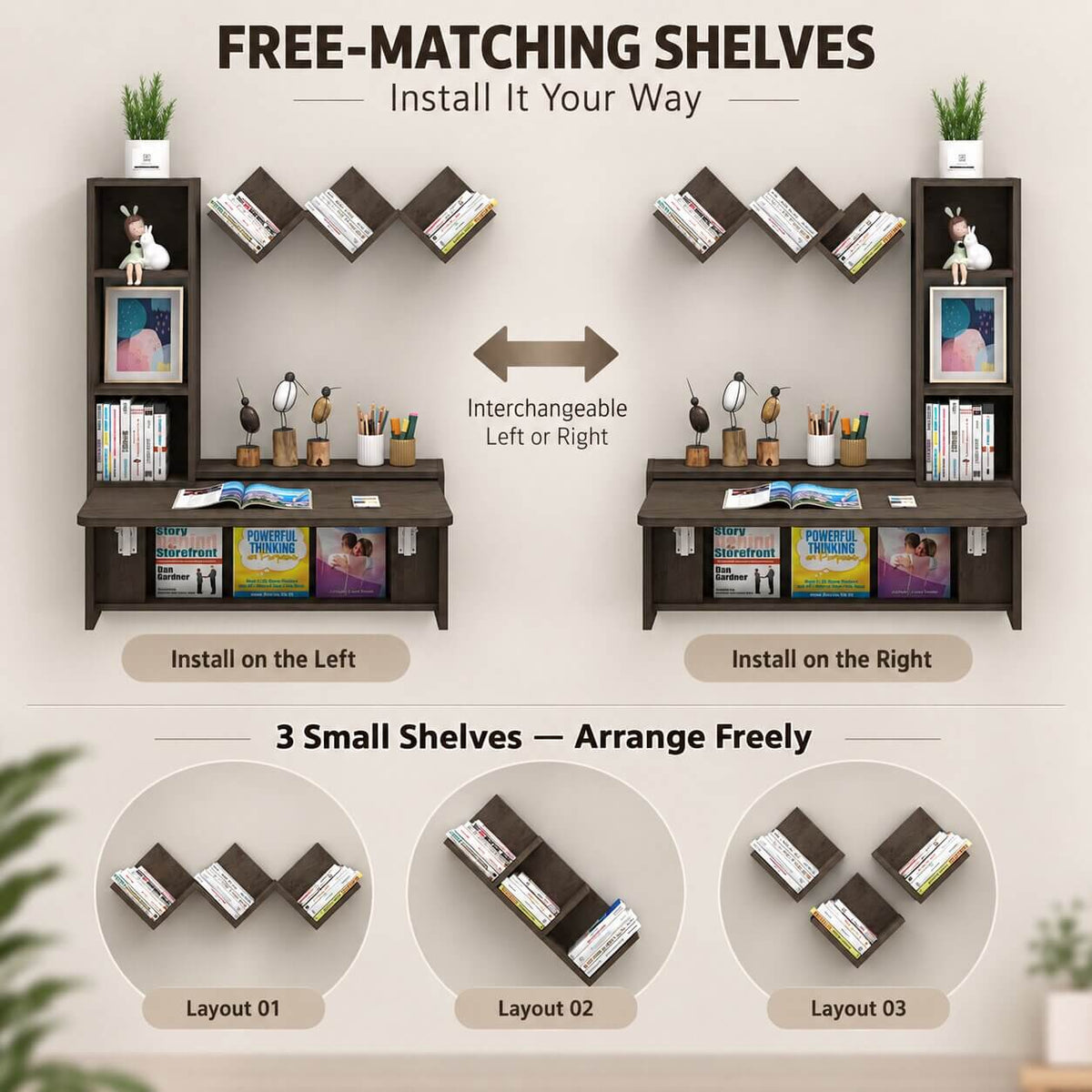 Grey Wall Mounted Fold Down Desk with Free Matching Shelves