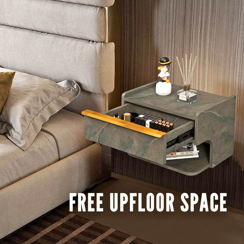 Grey Wooden Floating Nightstand Bedside Table Wallmounted Drawer