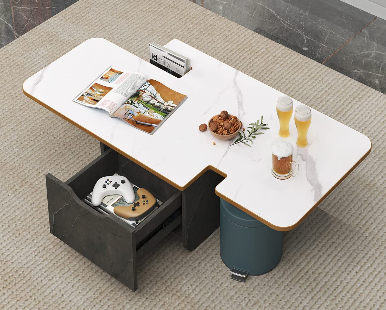 Triple Tone 47 Inch Solid Wood Modern Coffee Table