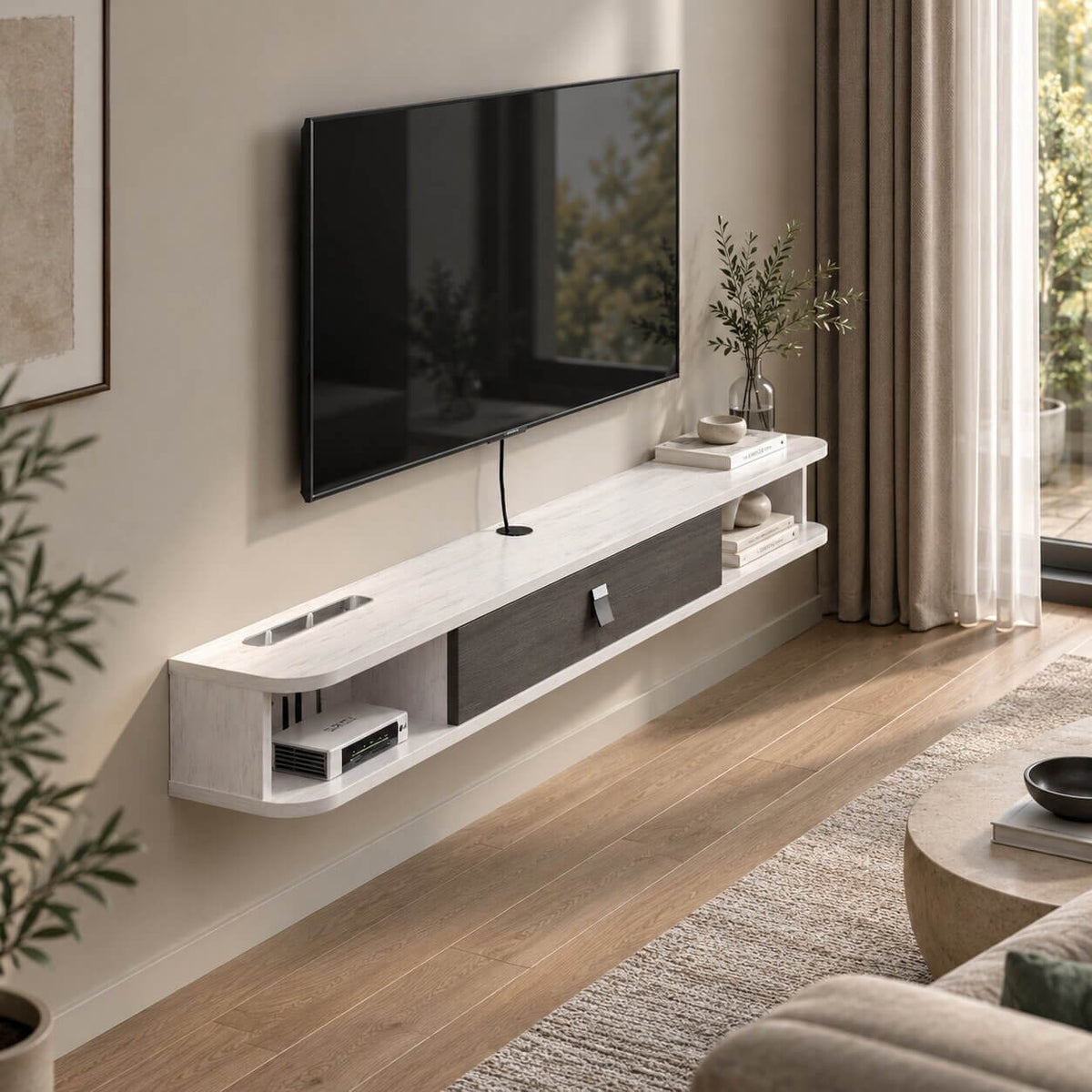 47" Eclan Floating TV Stand, Greyish White