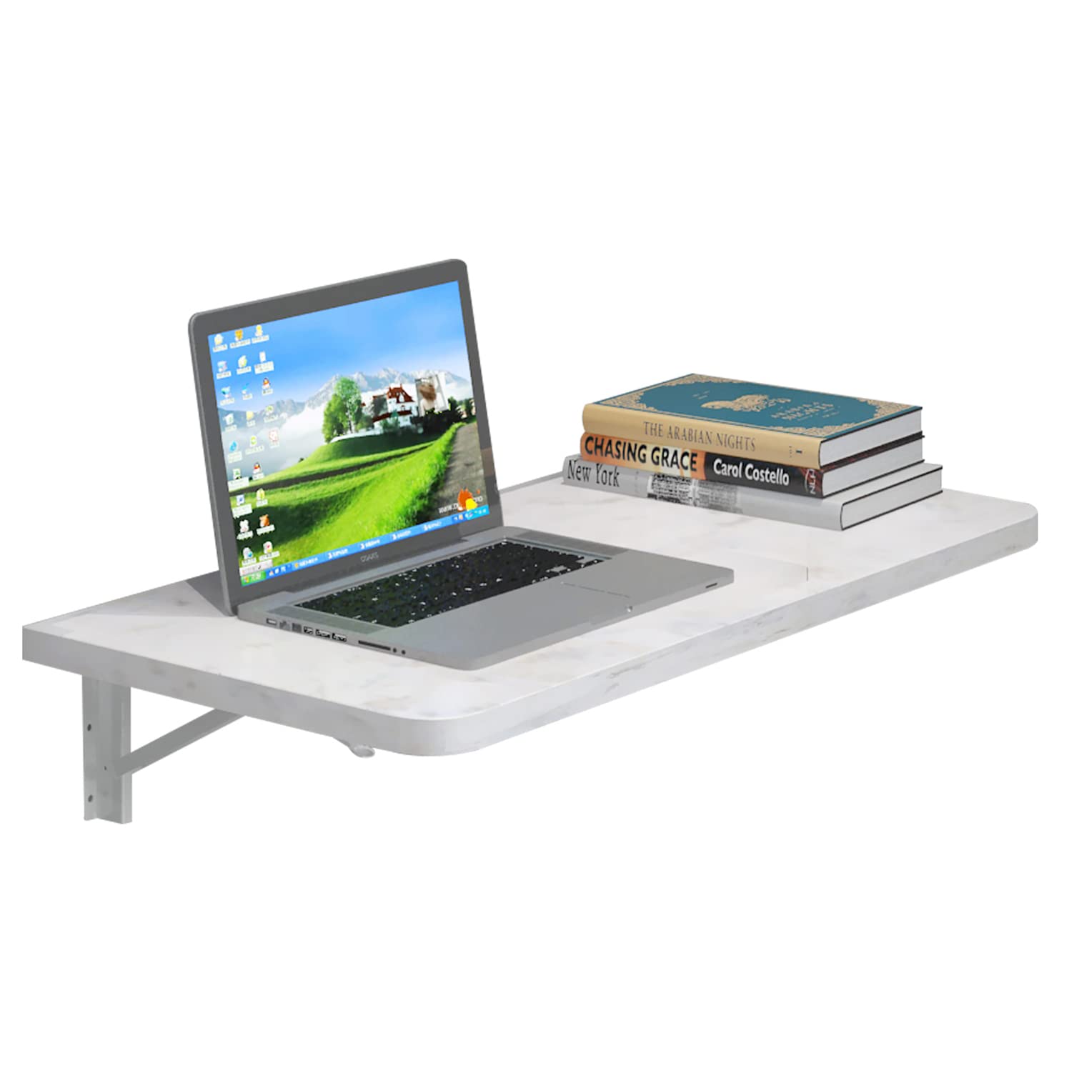 Minimal Floating Computer Desk with Drop Leaf Table #color_greyish white