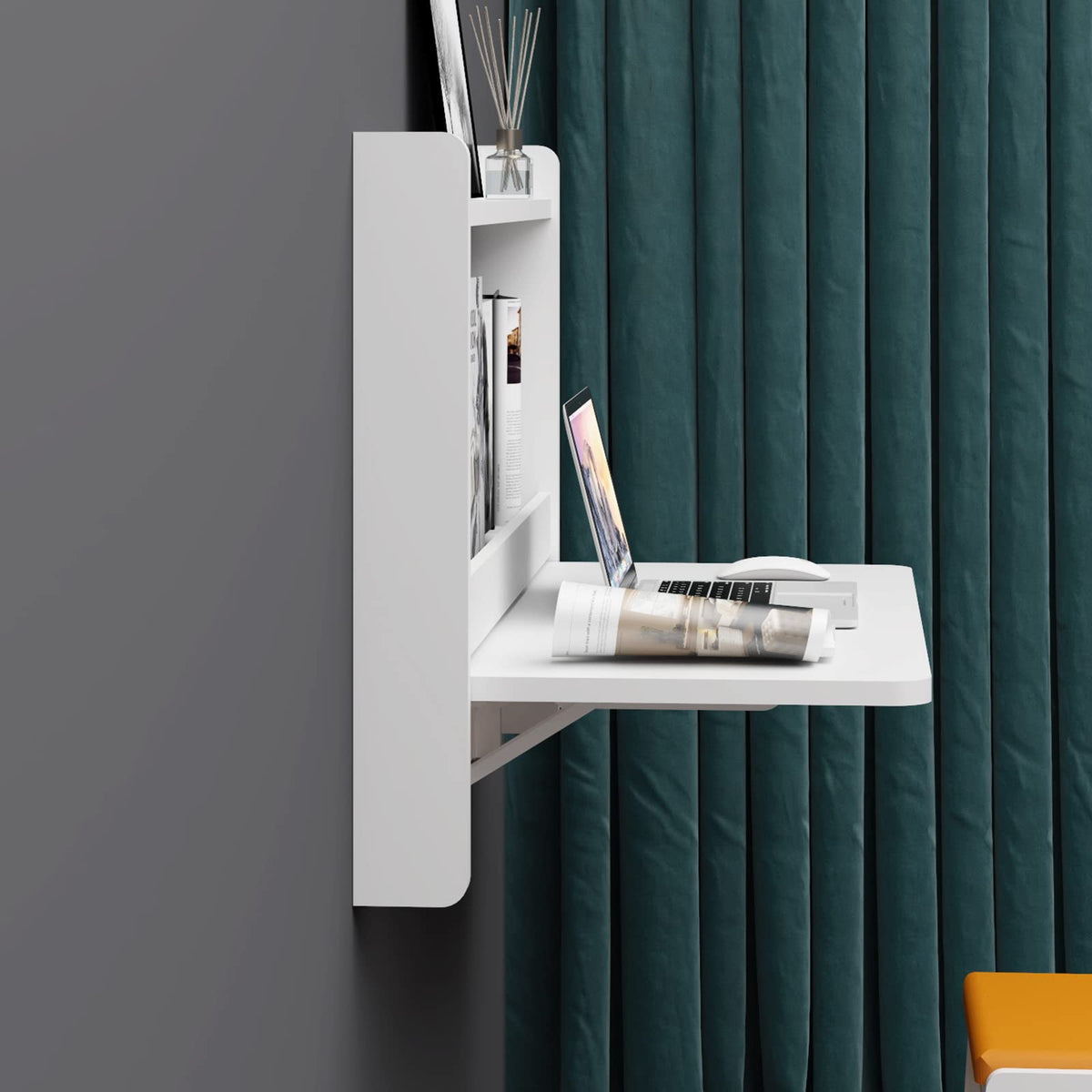 Plywood Wall Mounted Desk with Storage Shelf, Floating Workstation