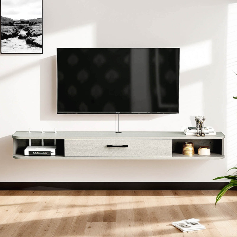 Grey Oak Plywood Slim Modern Floating Tv Stand & Shelf For 32