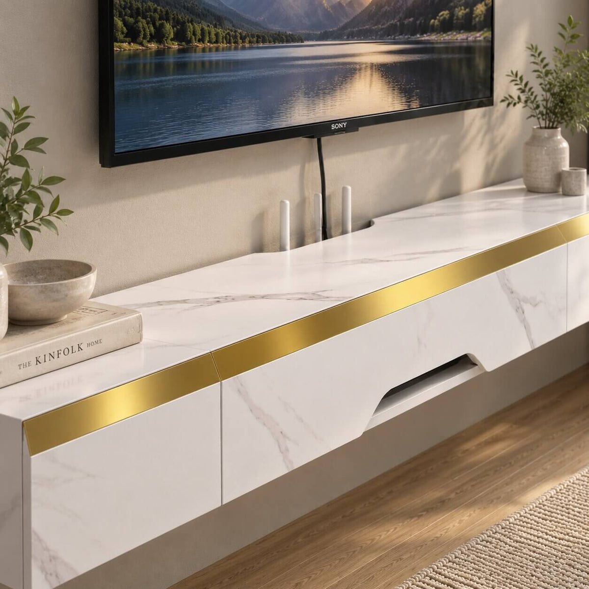 47" Elega Floating TV Stand, Marble White