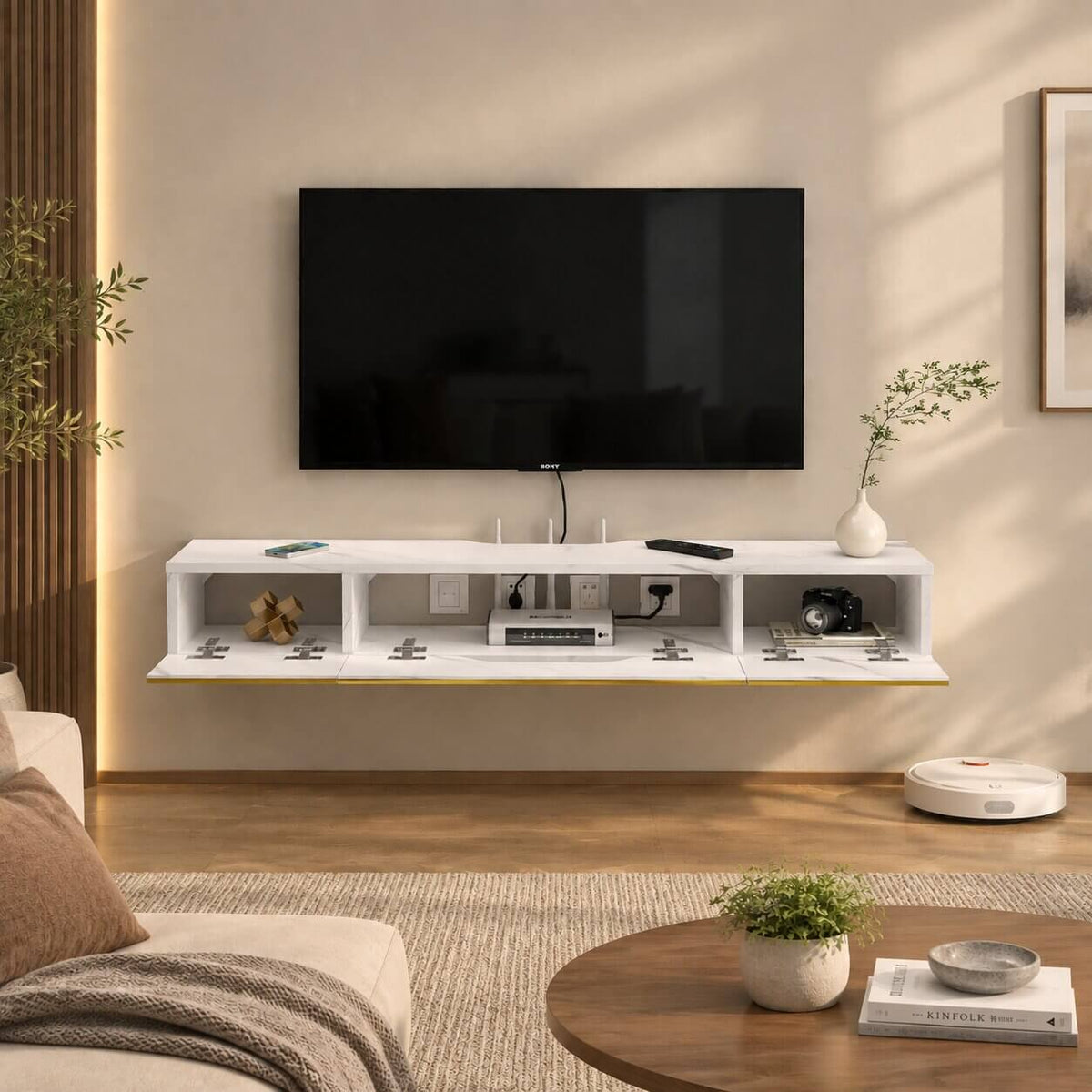47" Elega Floating TV Stand, Marble White