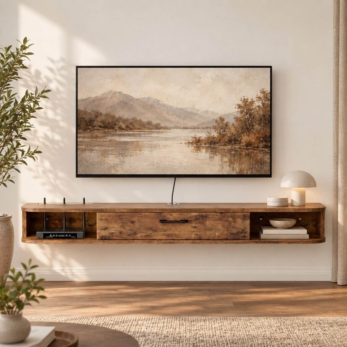 62.99" Pureza Rustic Brown Floating TV Stand