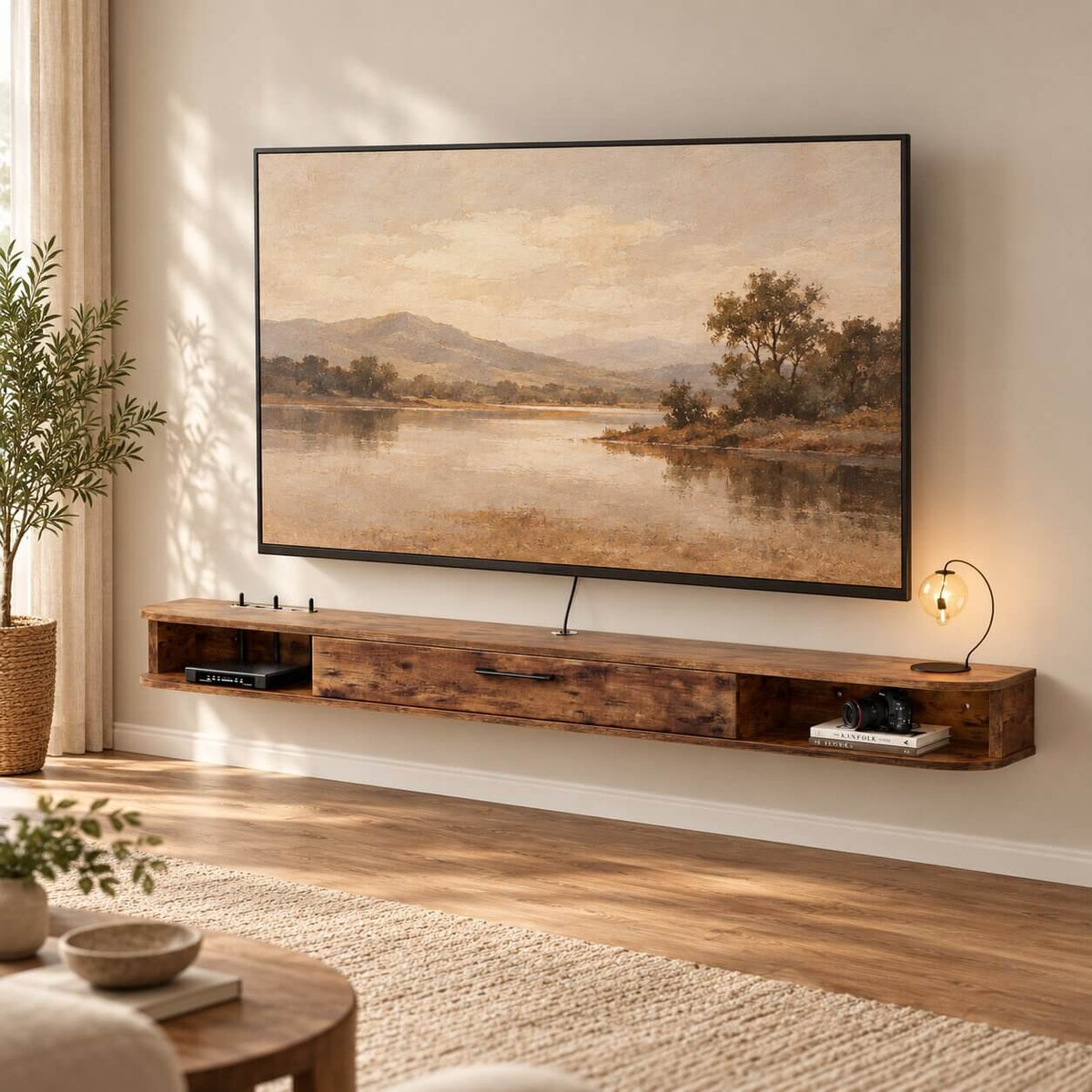 78" Pureza Rustic Brown Floating TV Stand