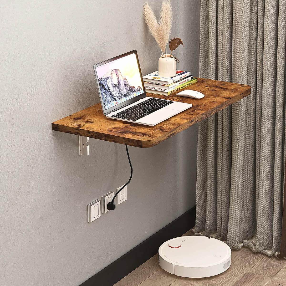 Plywood Wall Mounted Floating Desk with Fold Down Drop Leaf Table