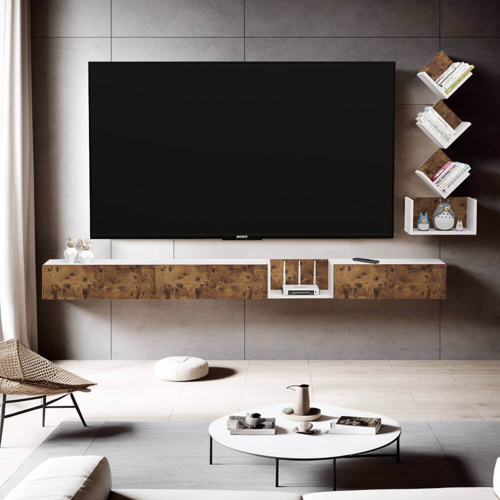 Rustic Brown Wood Above TV Shelf for DIY Floating TV Stand, Door Shelf (Single)