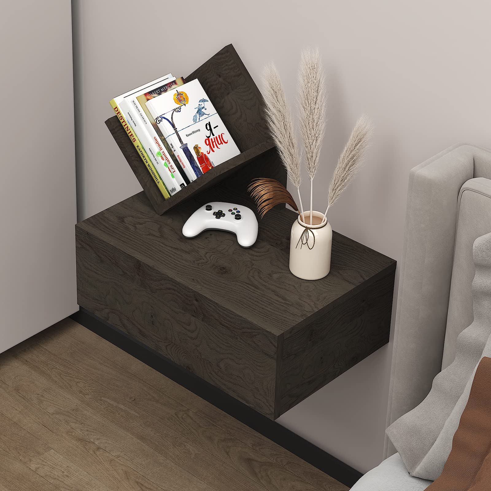 Rustic Wood Wall Mounted Floating Nightstand Small Bedside Tables #style_left