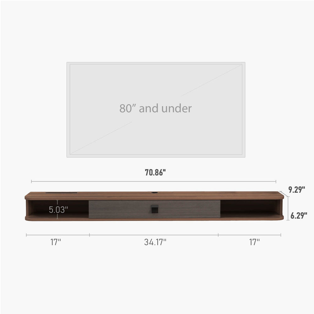 Plywood Floating TV stand Shelf for 75", Modern Entertainment Media Console