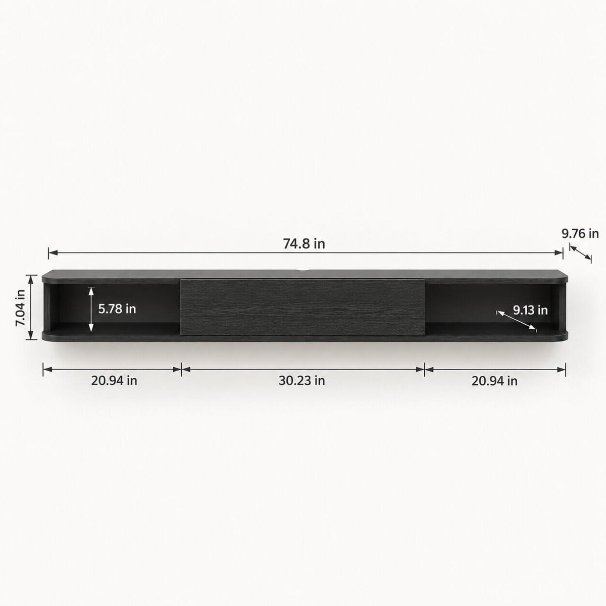 74" Solel Drawer Floating TV Stand, Black