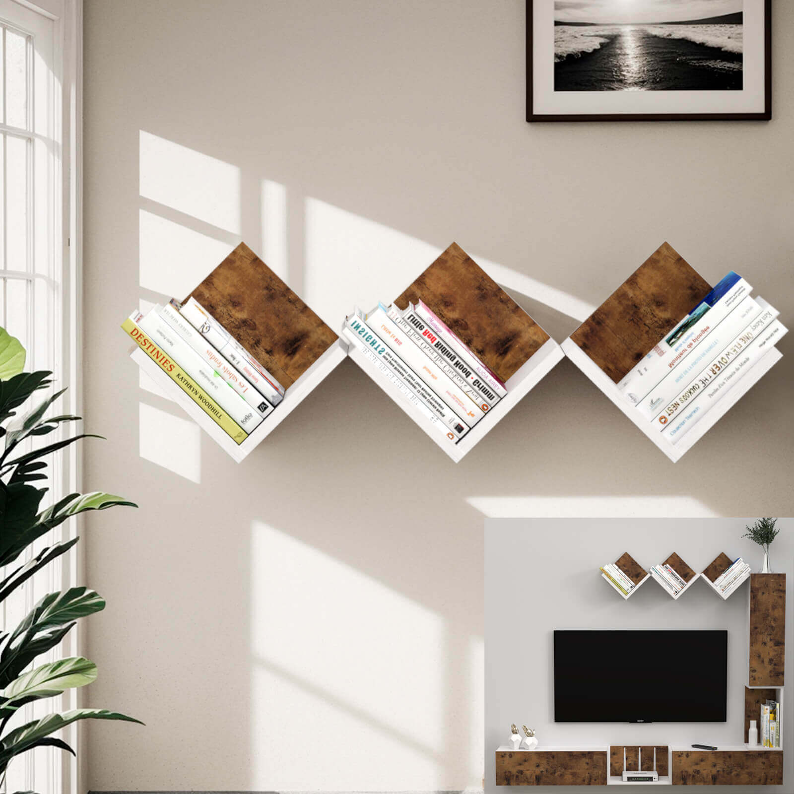 Rustic Brown Wood Above TV Shelf for DIY Floating TV Stand, Door Shelf (Single)
