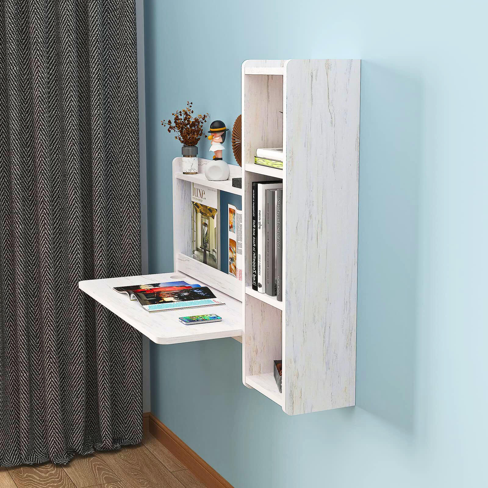 Wall Mounted Floating Desks with Drop-leaf Table & Shelves #shelf_right