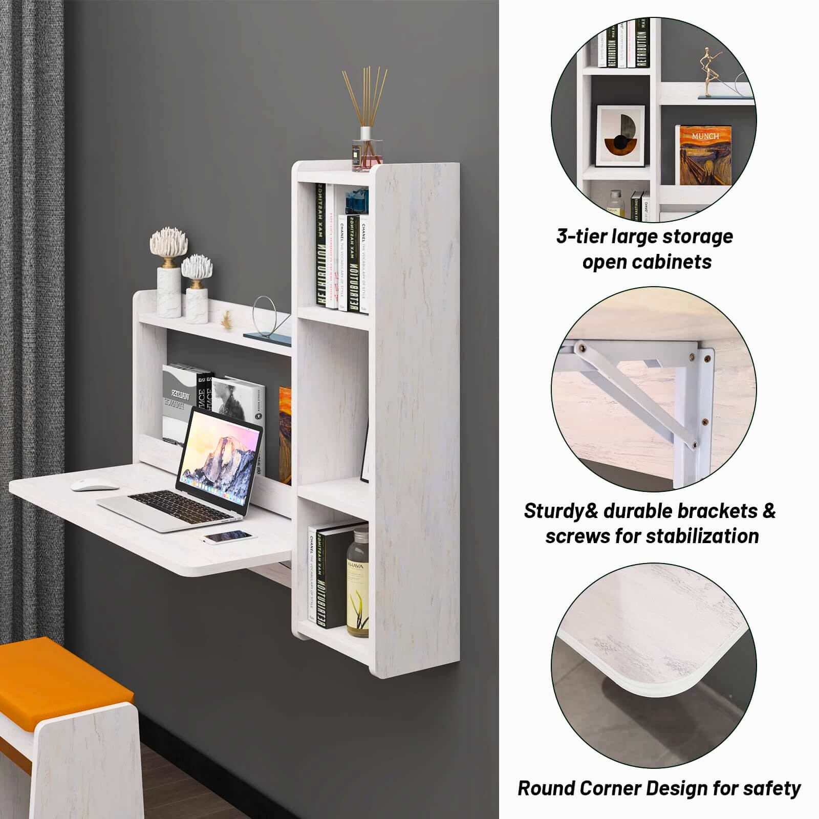 Wall Mounted Floating Desks with Drop-leaf Table & Shelves #shelf_right