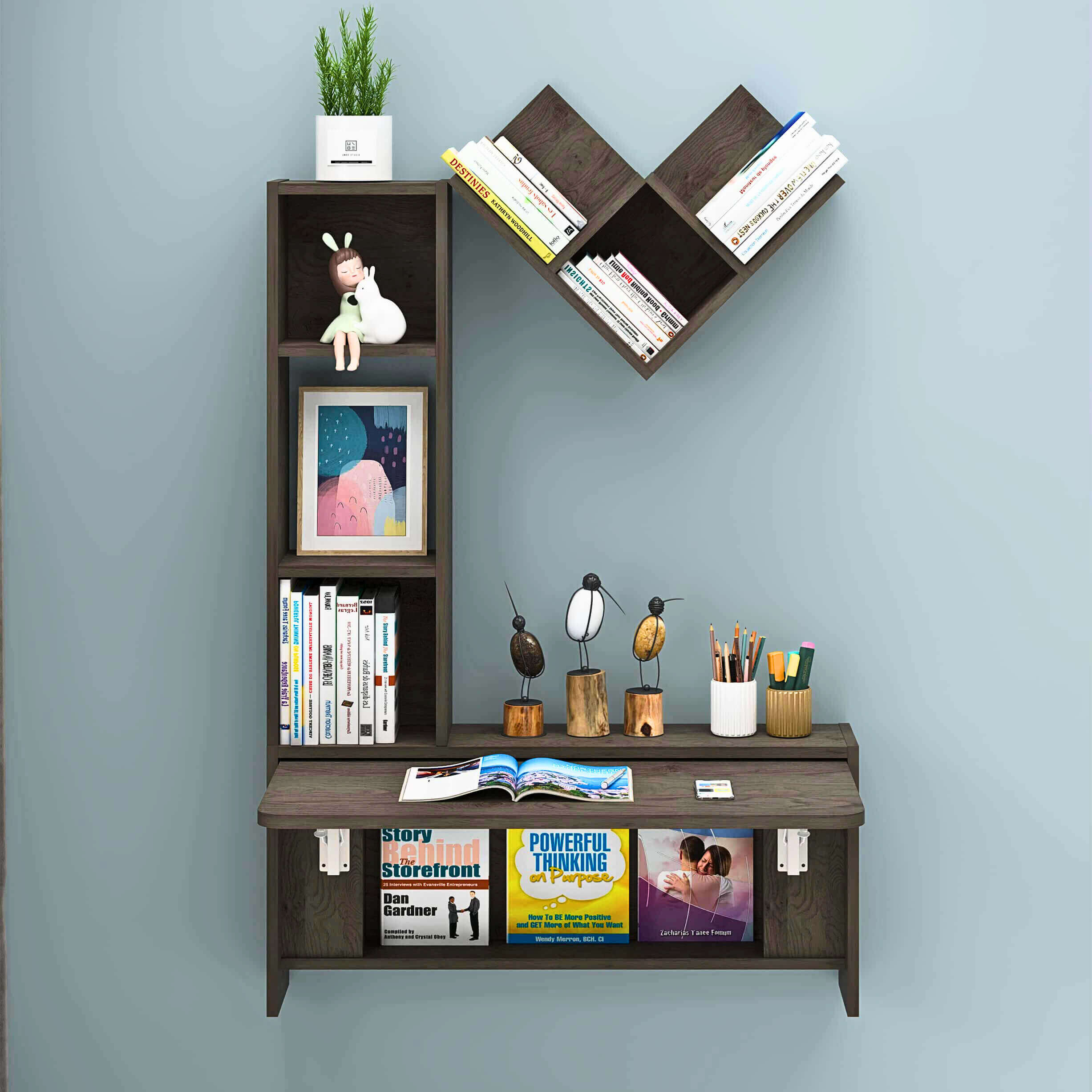 Grey Wall Mounted Fold Down Desk with Free Matching Shelves