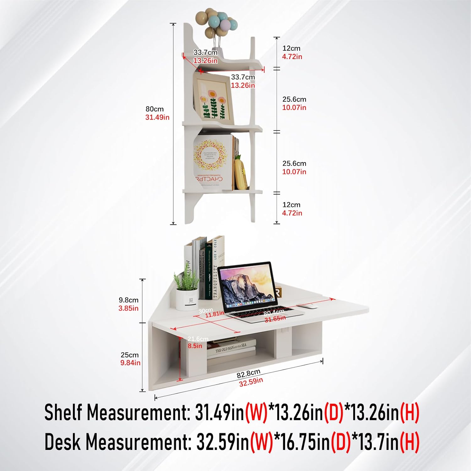 Folding Corner Wall Desk with Storage Shelves
