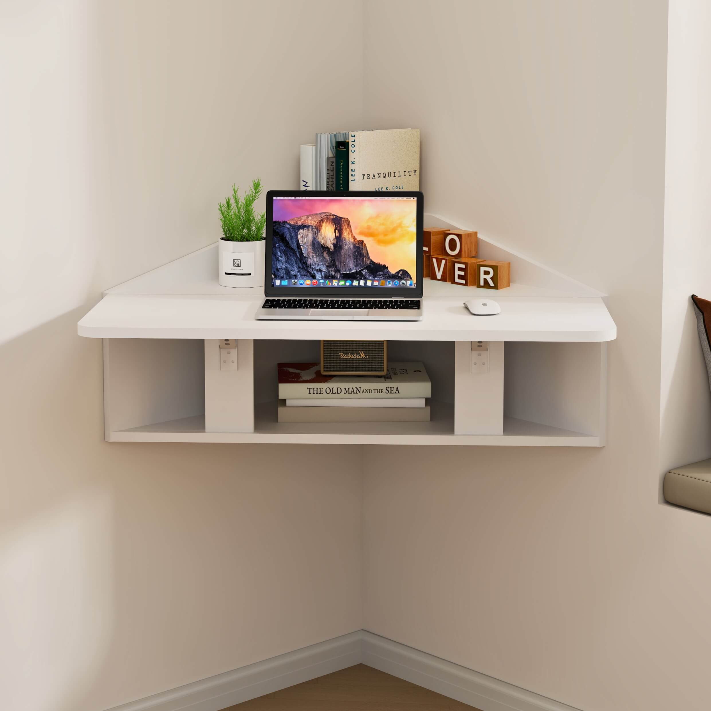 Wall Mounted Fold Down Corner Desk, White