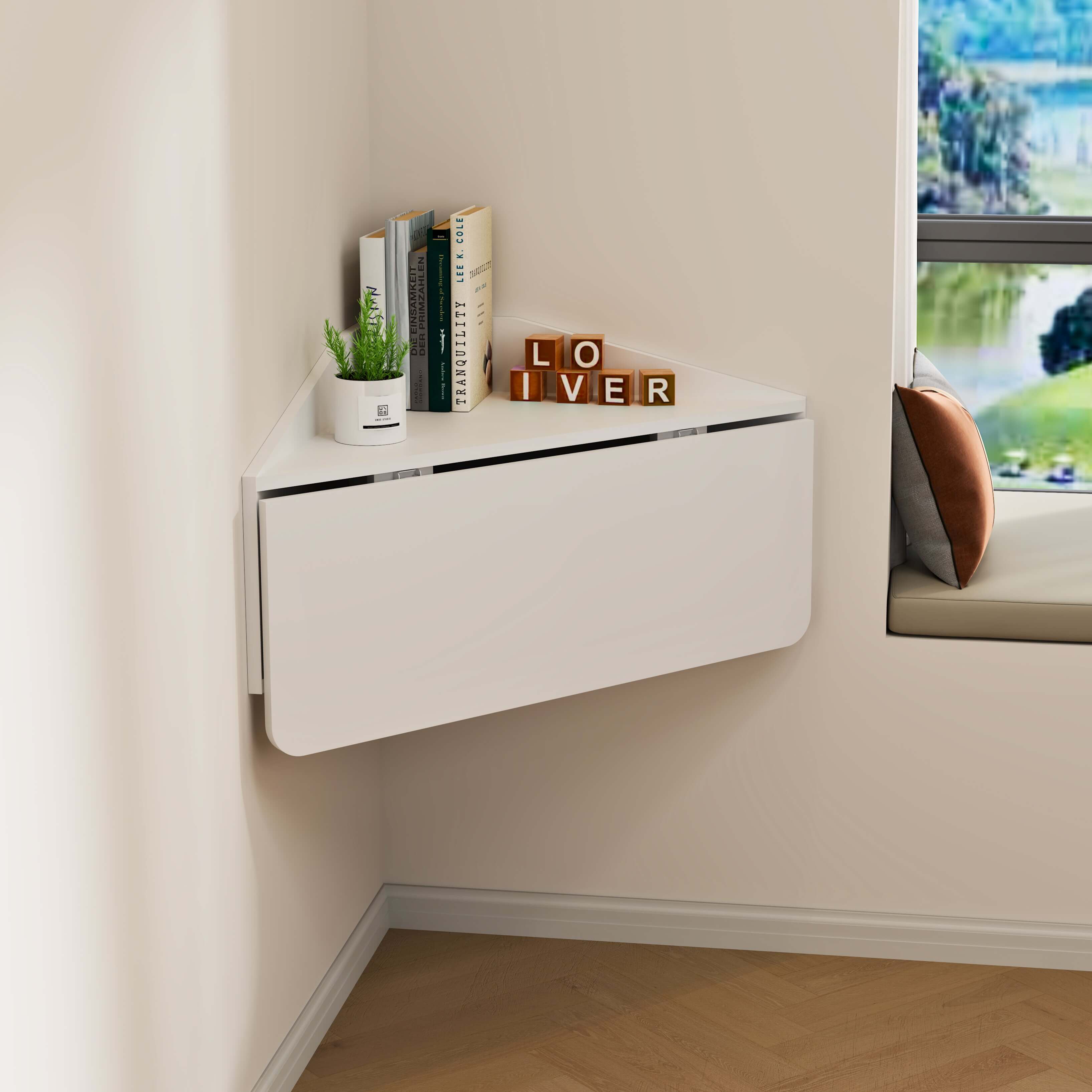 Wall Mounted Fold Down Corner Desk, White