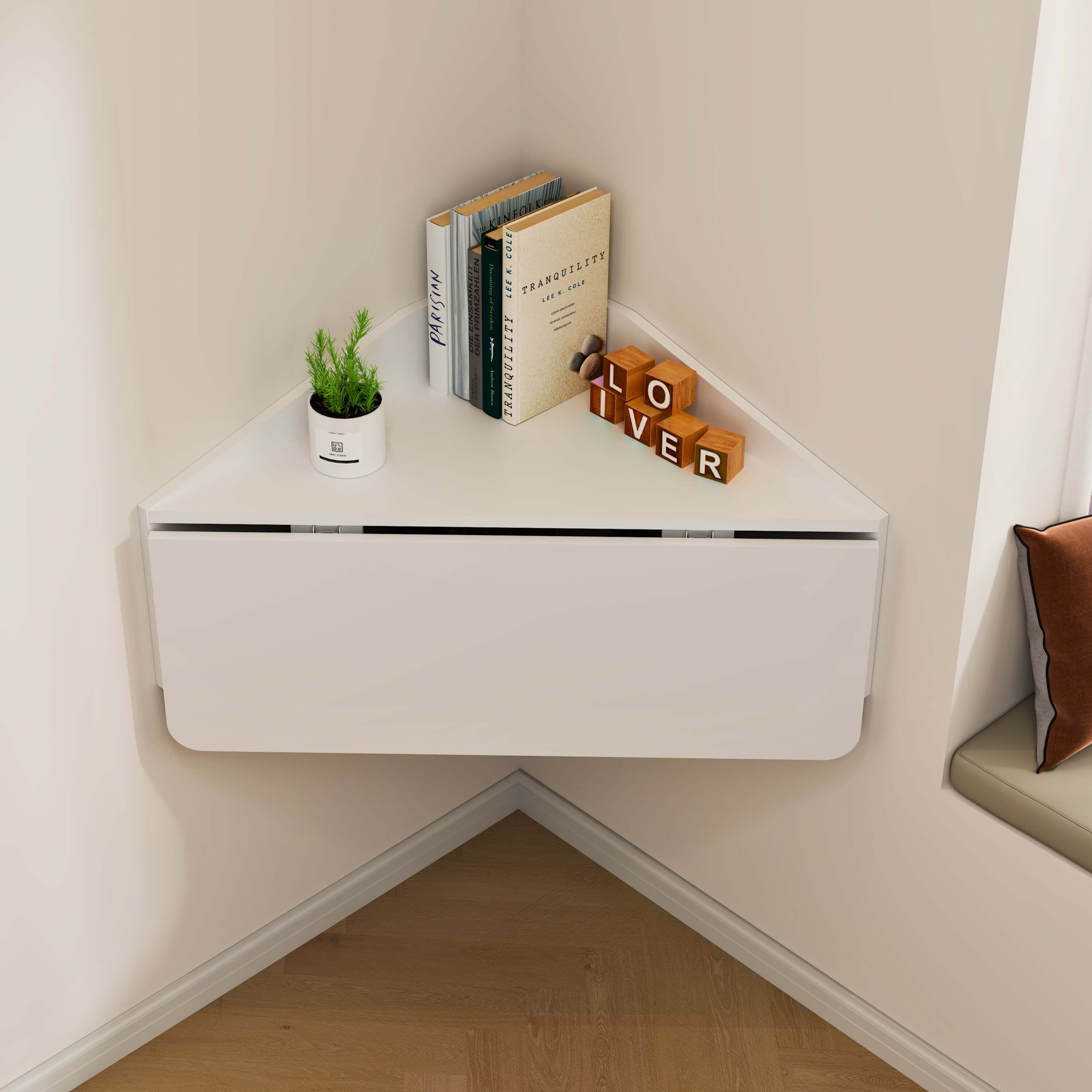 Wall Mounted Fold Down Corner Desk, White