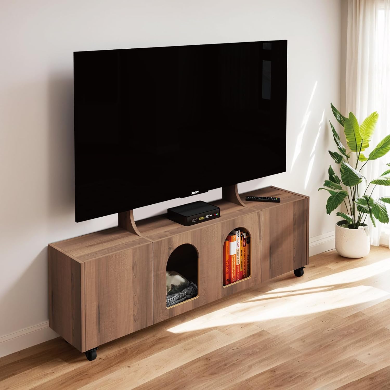 48.5" Rolling Wood TV Stand, Walnut