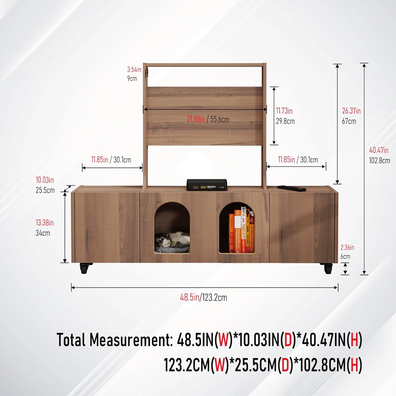 48.5" Rolling Wood TV Stand, Walnut