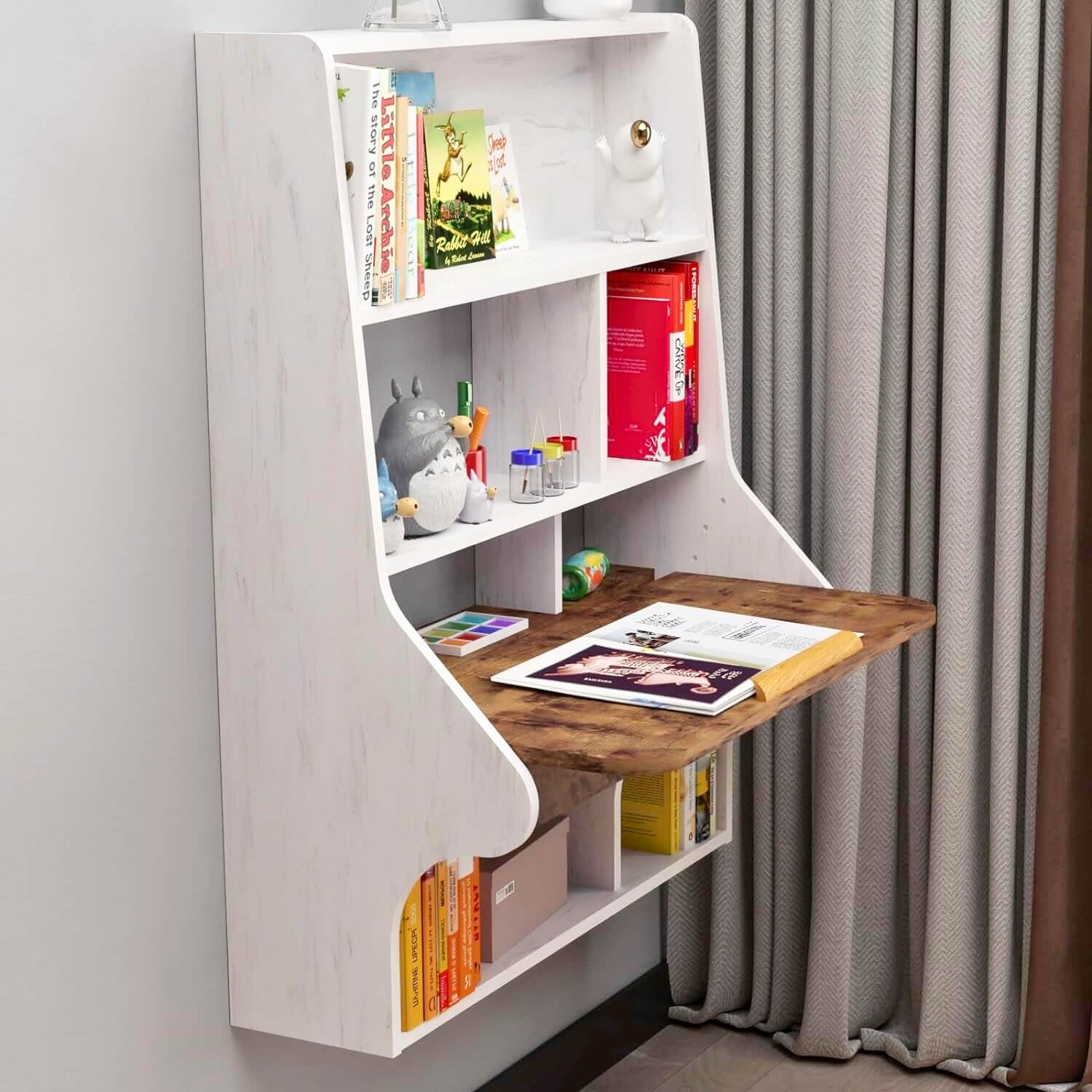 White Brown Wall Mounted Folding Children s Desk for Small Spaces