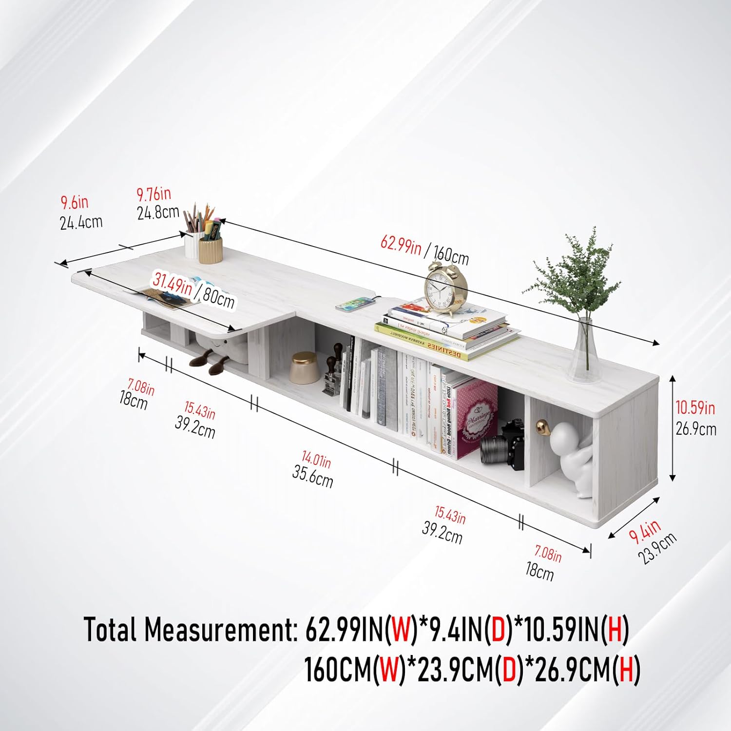 White Wall Mount Fold Down Desk,Floating Workstation for Home Office 