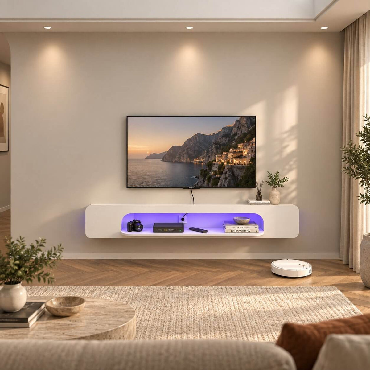 70.86" Vista LED Floating TV Stand, White