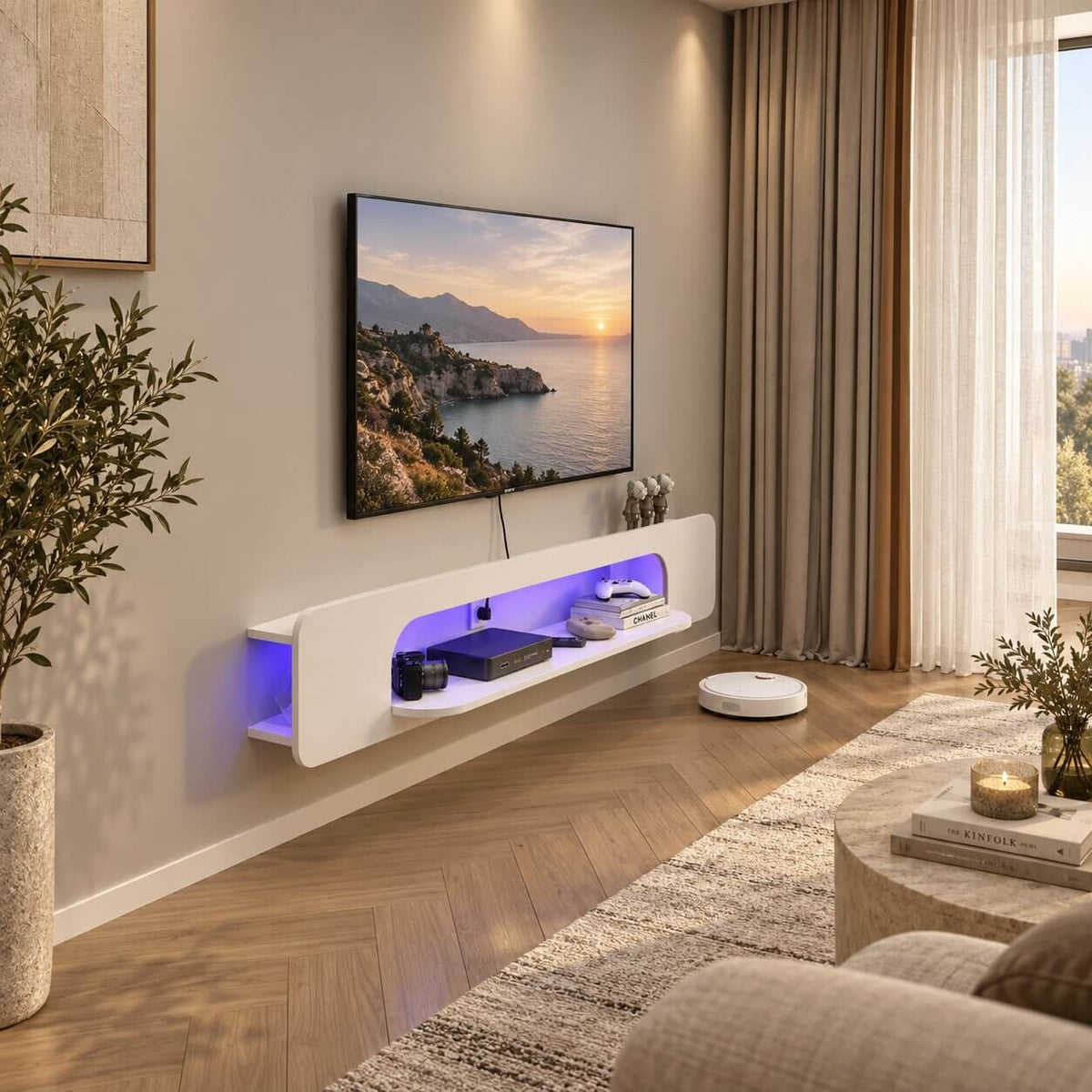 70.86" Vista LED Floating TV Stand, White