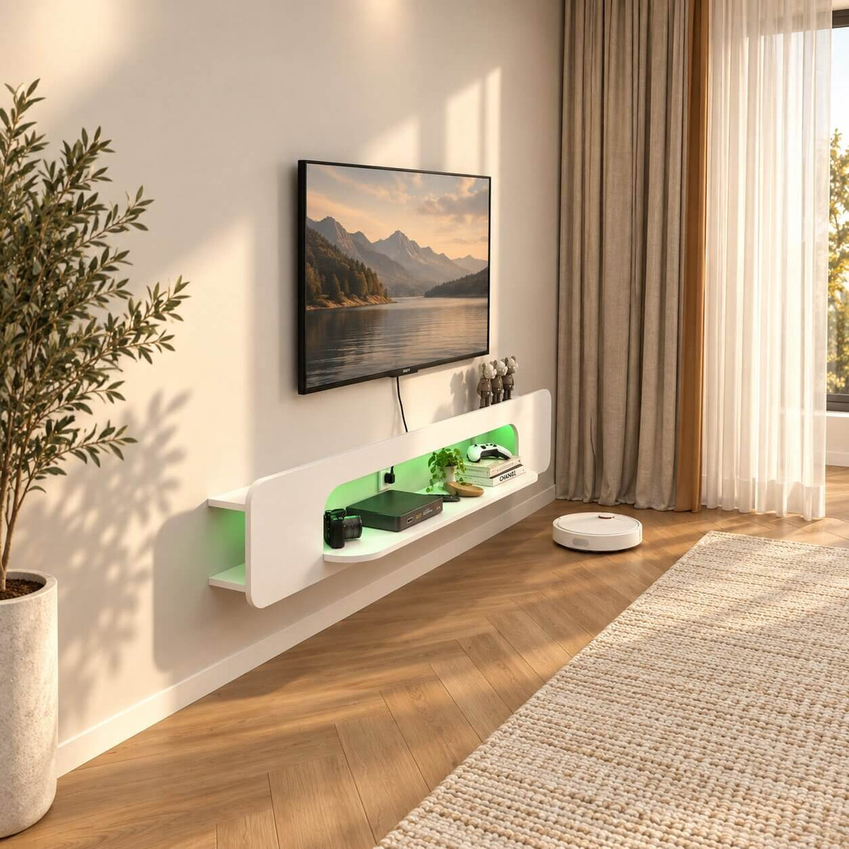 70.86" Vista LED Floating TV Stand, White