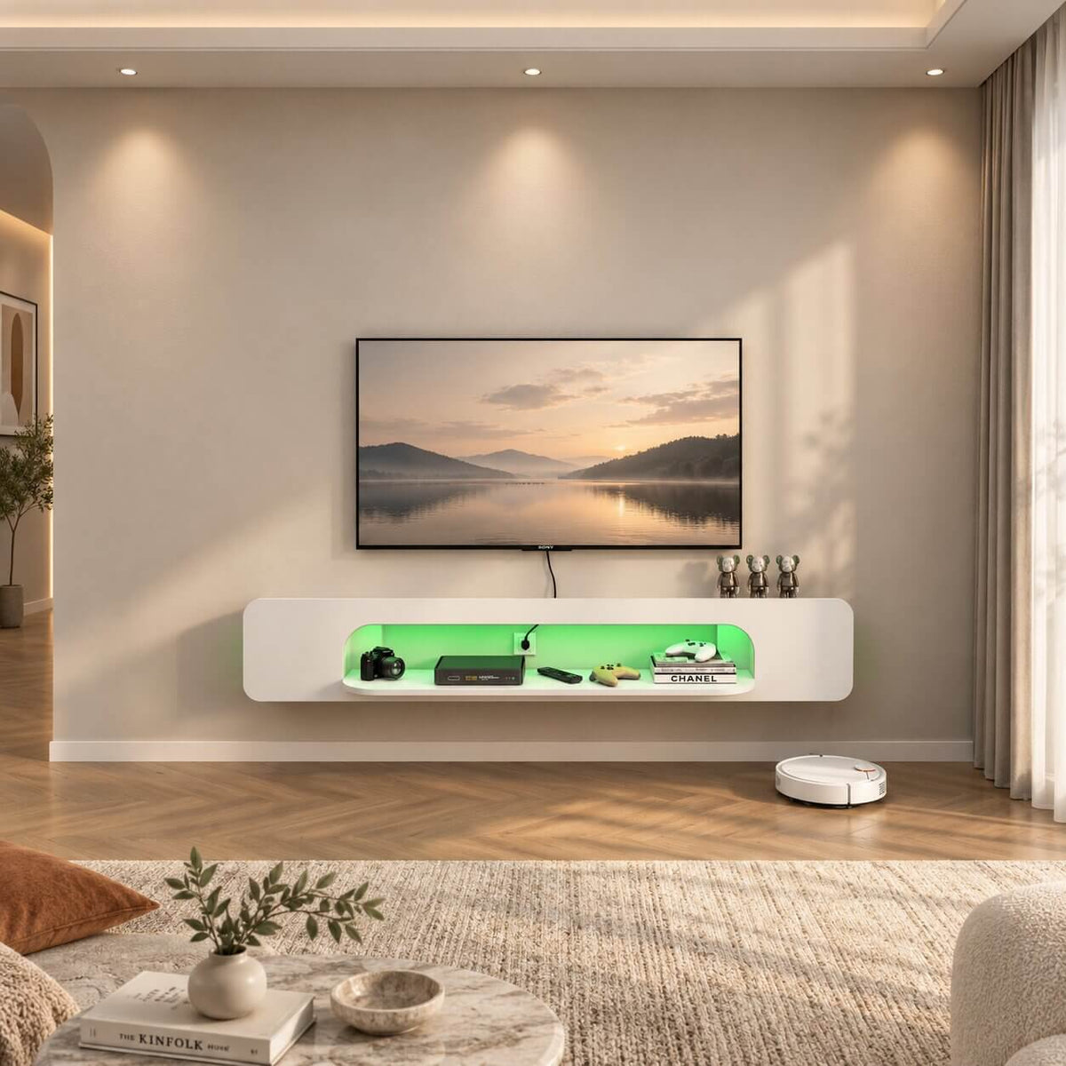 70.86" Vista LED Floating TV Stand, White
