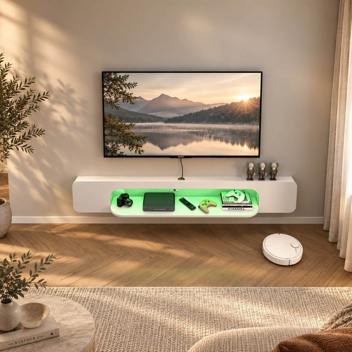70.86" Vista LED Floating TV Stand, White