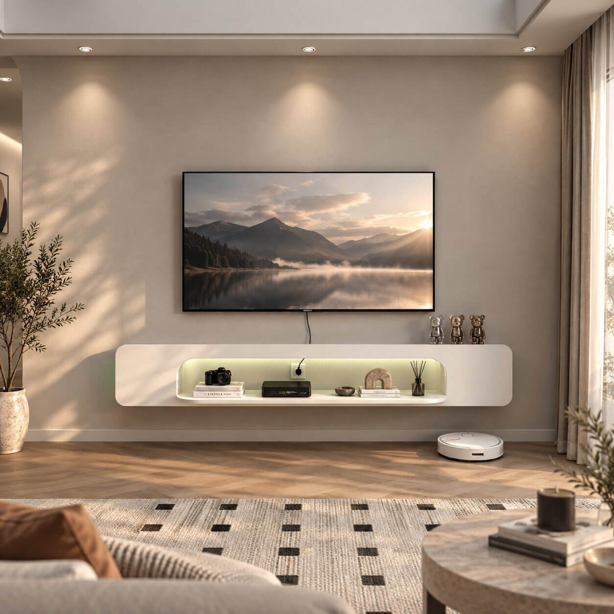 70.86" Vista LED Floating TV Stand, White