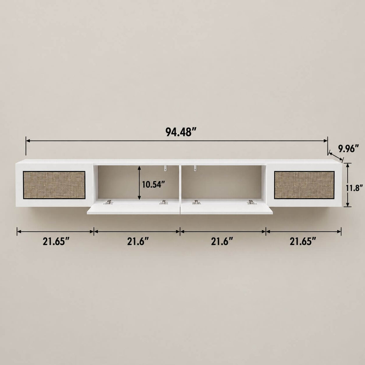 Natura 94.48" Woven Panel Drawer Floating TV Stand, White