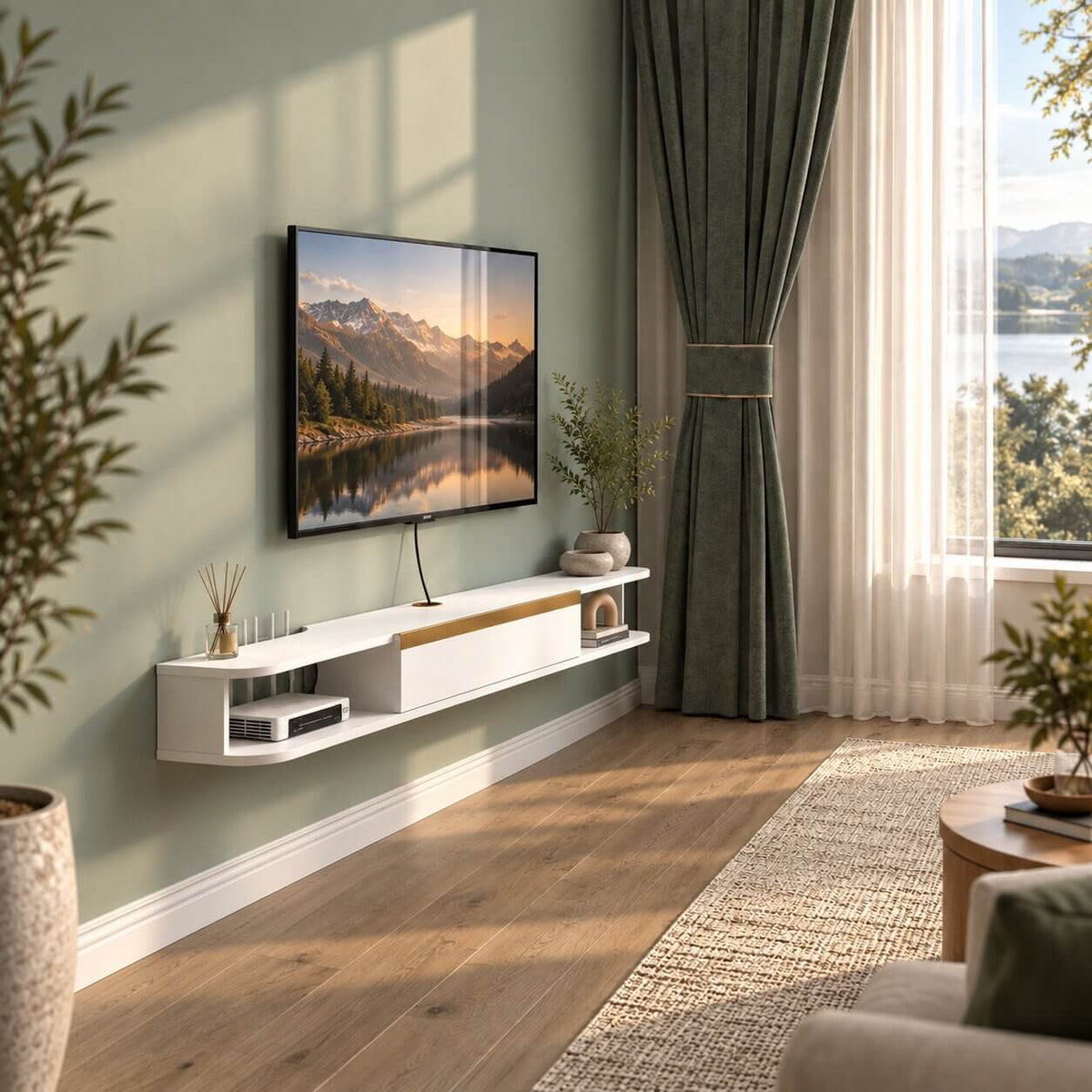 55" Slendera Floating TV Stand, White