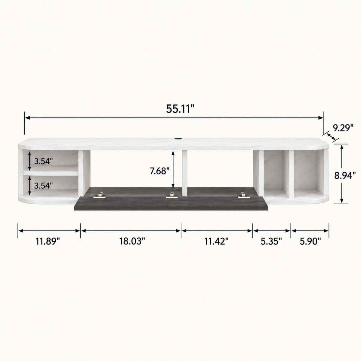 55" Modestia Floating TV Stand, Greyish White