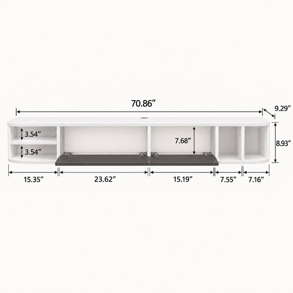 70" Modestia Floating TV Stand, Greyish White