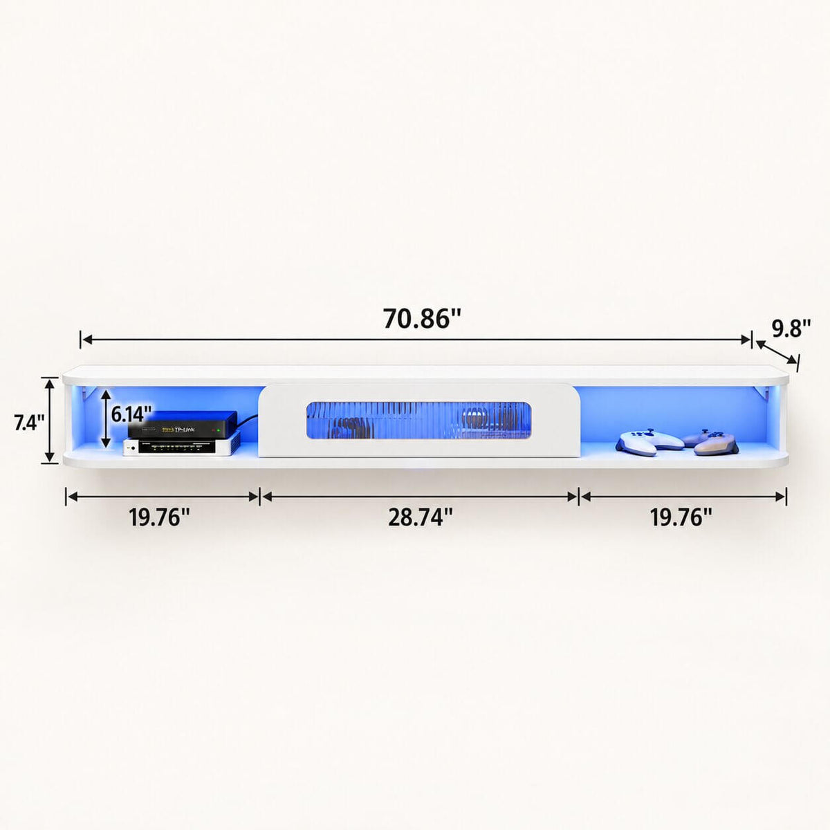 70" Eclaire Floating TV Stand, White