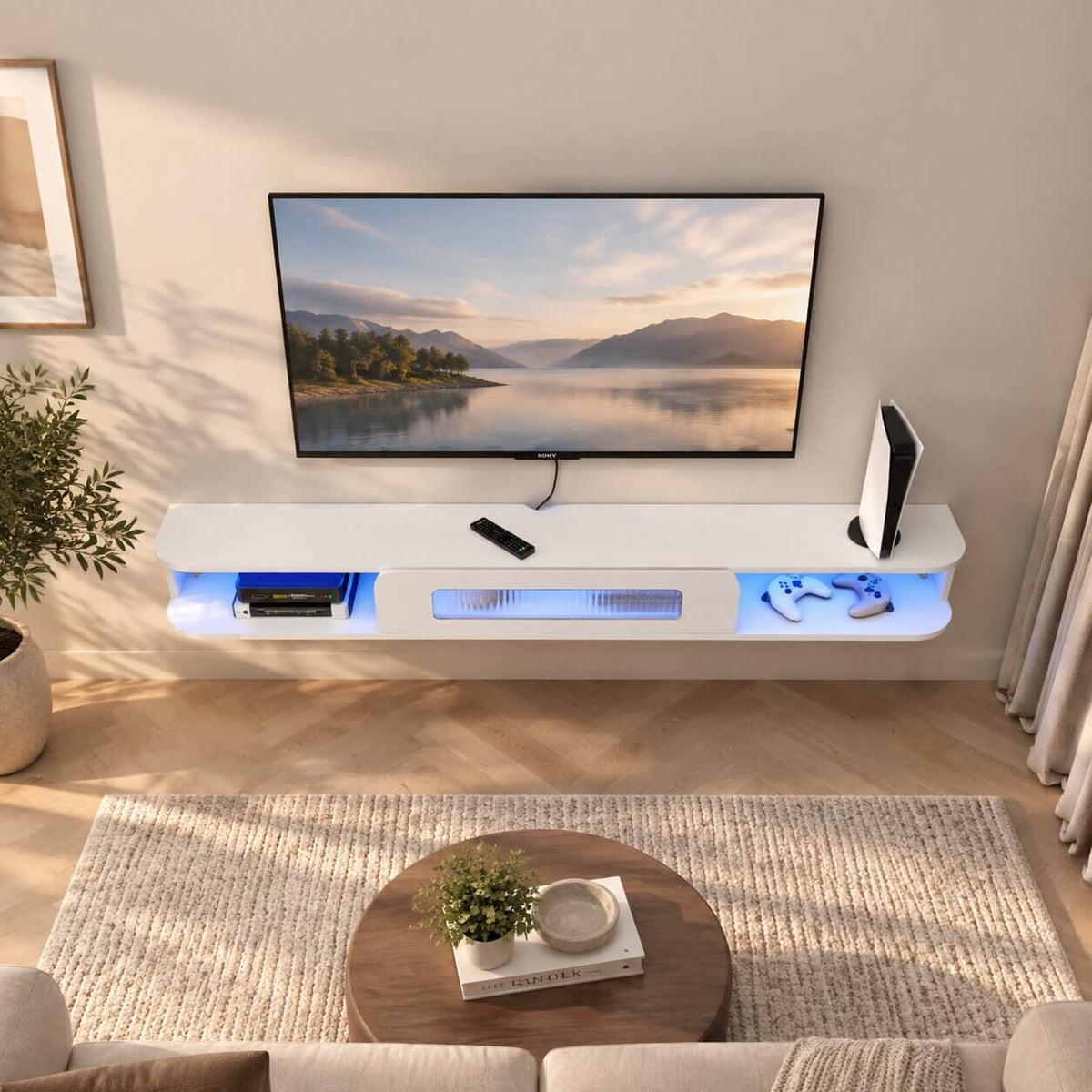47" Eclaire Floating TV Stand, White