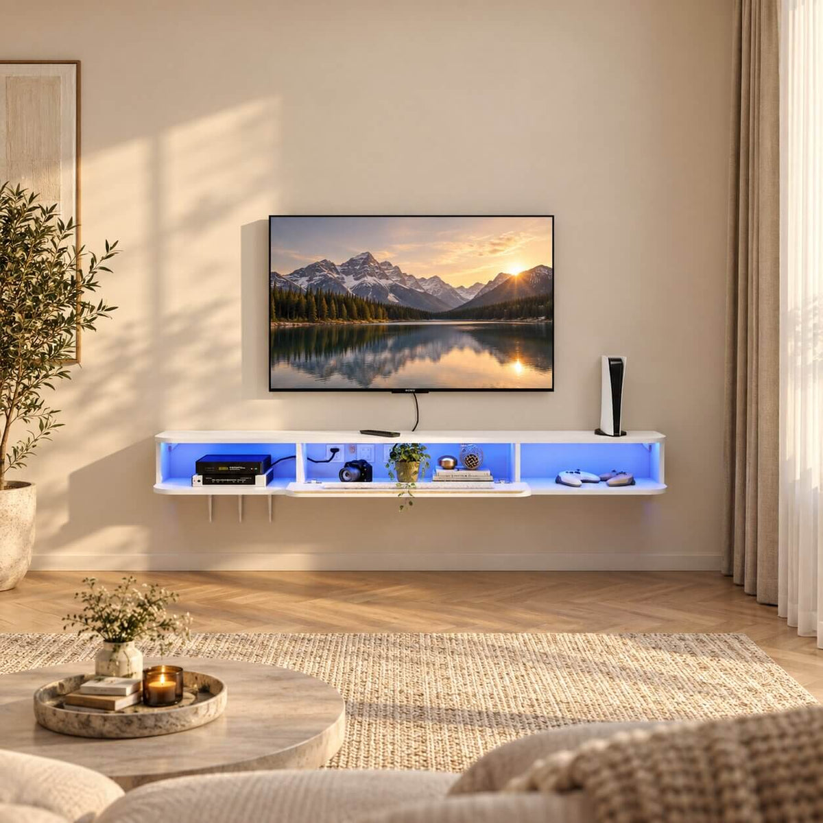 70" Eclaire Floating TV Stand, White
