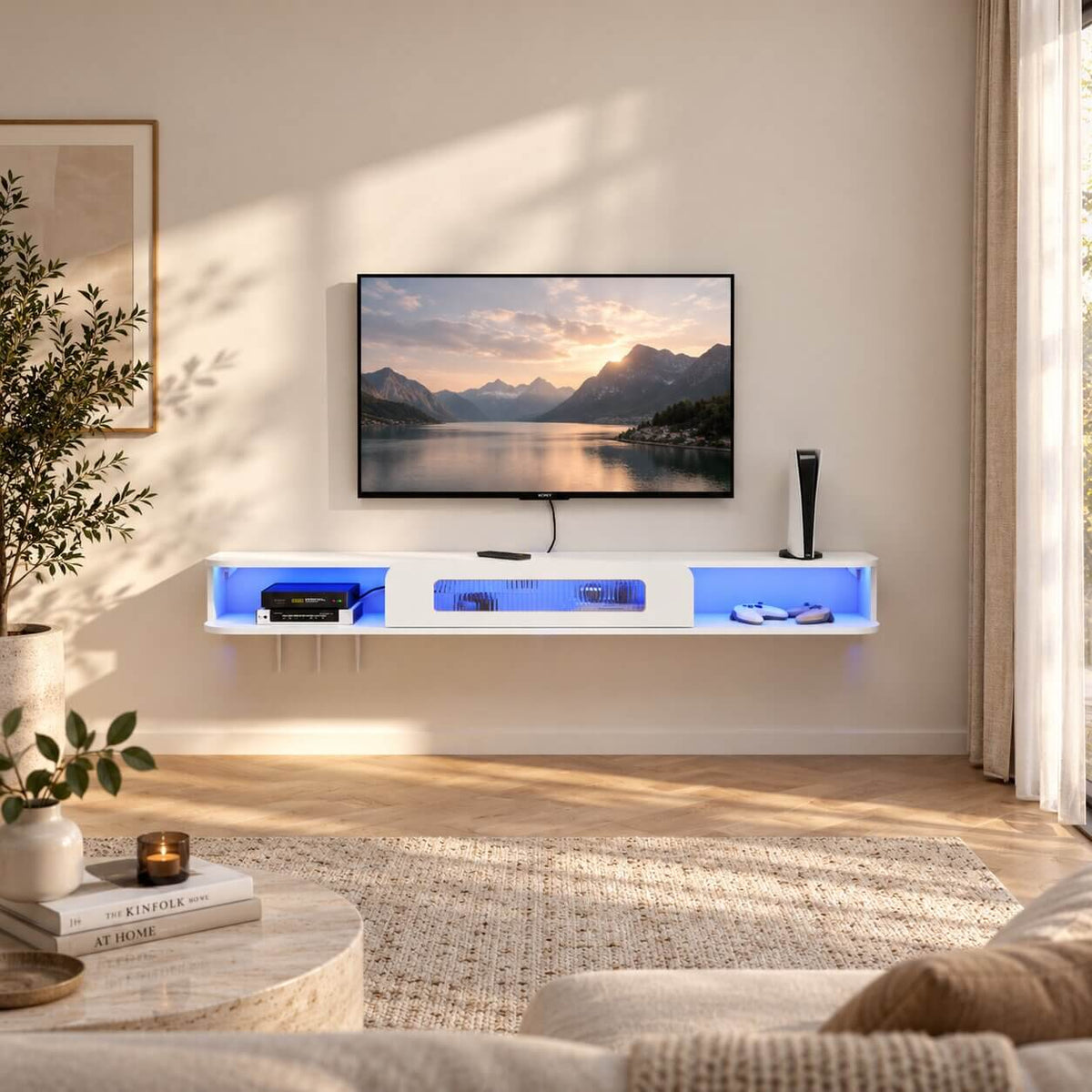 70" Eclaire Floating TV Stand, White